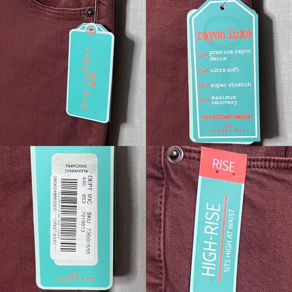 Copper Key Women's Terracotta High-Rise Denim Super Stretch Skinny Jean Size 16 - Picture 10 of 12